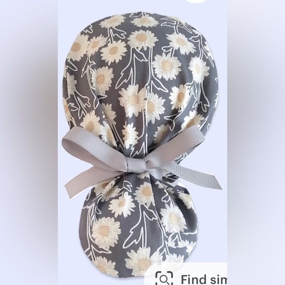 Grey & Yellow Floral Ponytail Scrub Cap - Picture 2 of 3